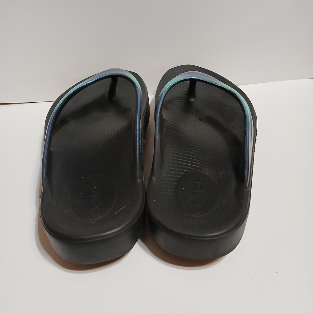 OOFOS Women 8 OOlala Luxe Recovery Flip Flop Thong Sandal Atlantis Blue - Picture 5 of 8